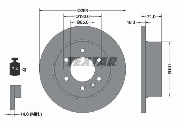 TEXTAR PRO 93143303 Brake disc 298x16mm, 06/07x130, solid, Coated