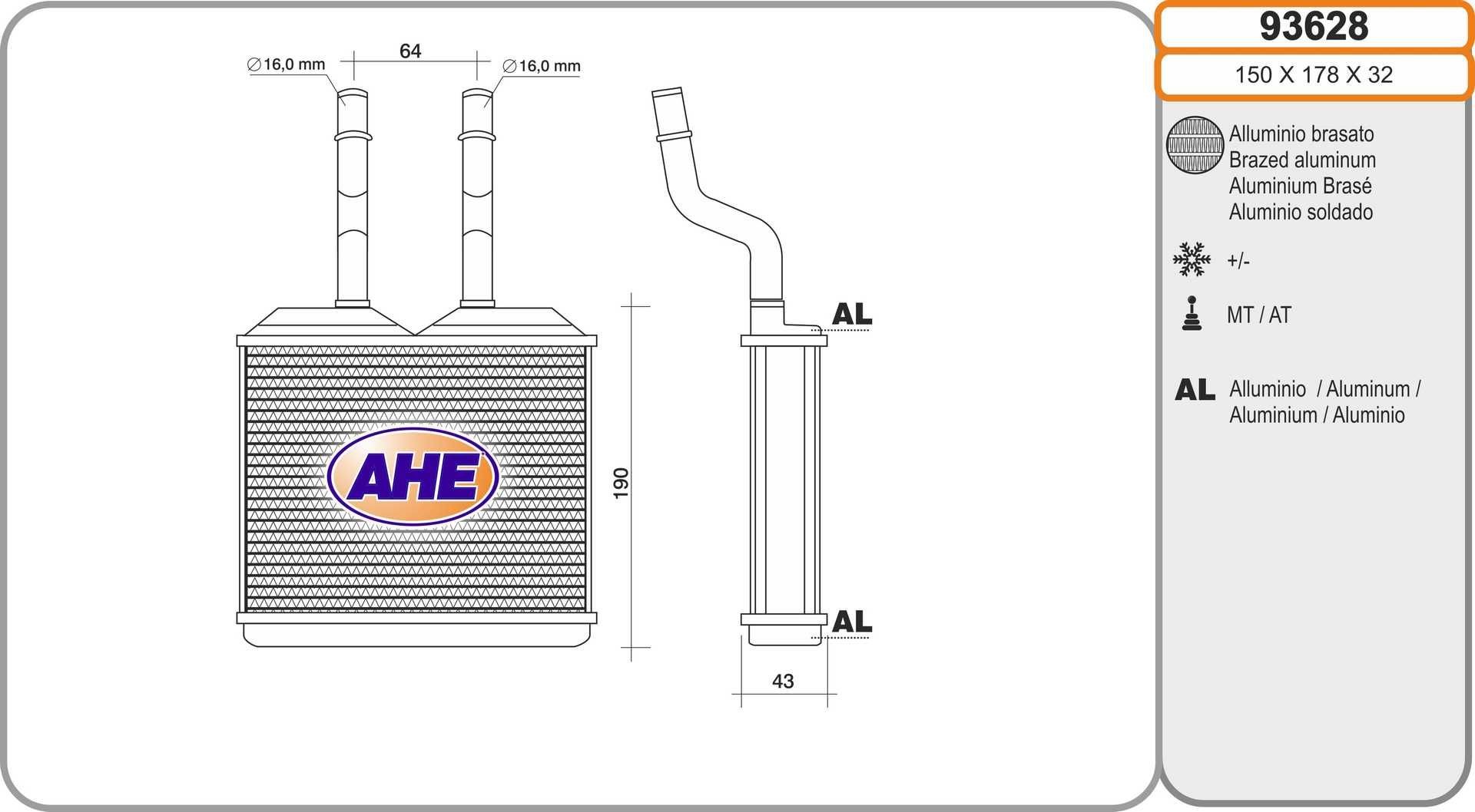 AHE 93628 Heater matrix 52463287
