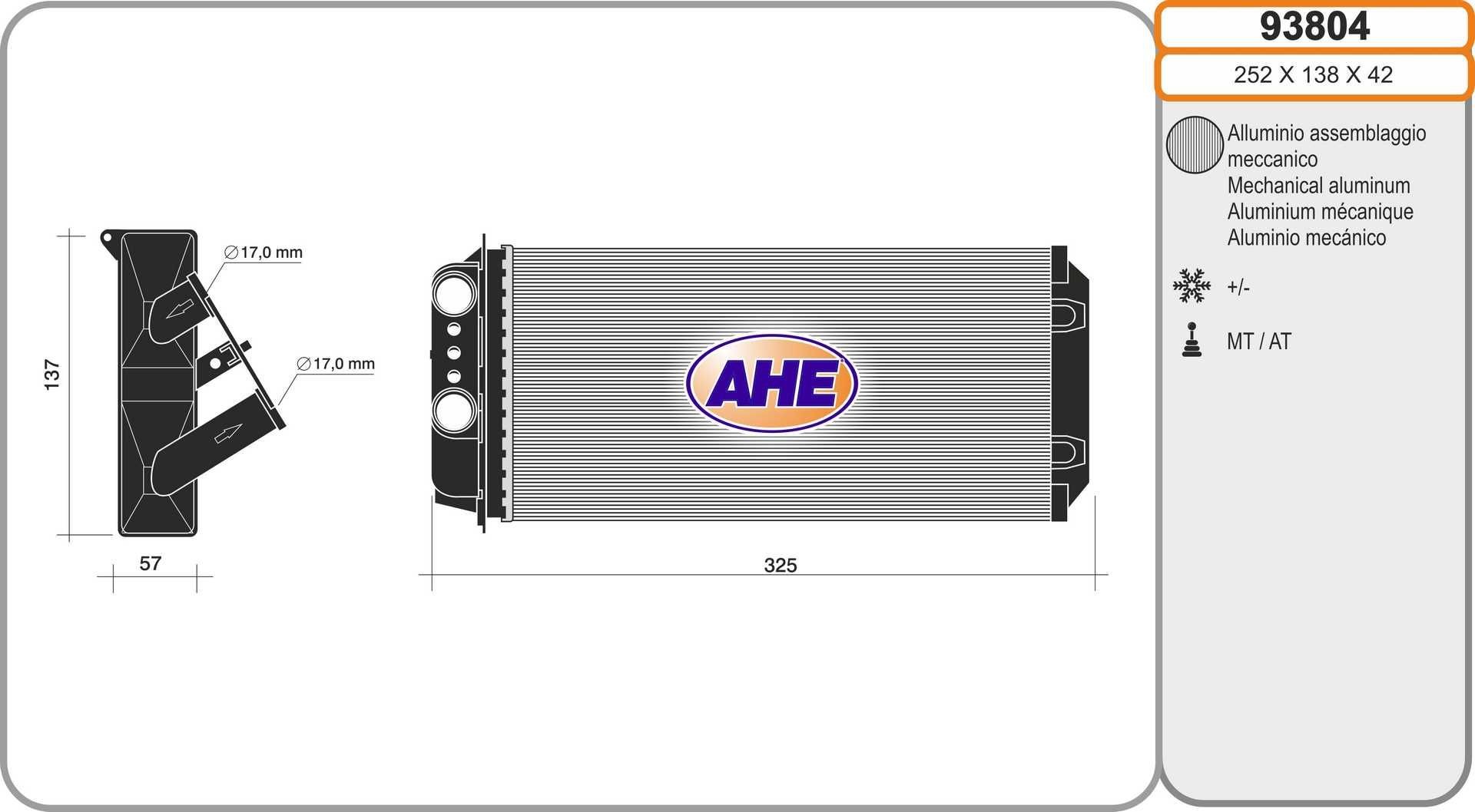 AHE 93804 Heat exchanger Fiat Strada 178E 1.9 D 63 hp Diesel 2011 price
