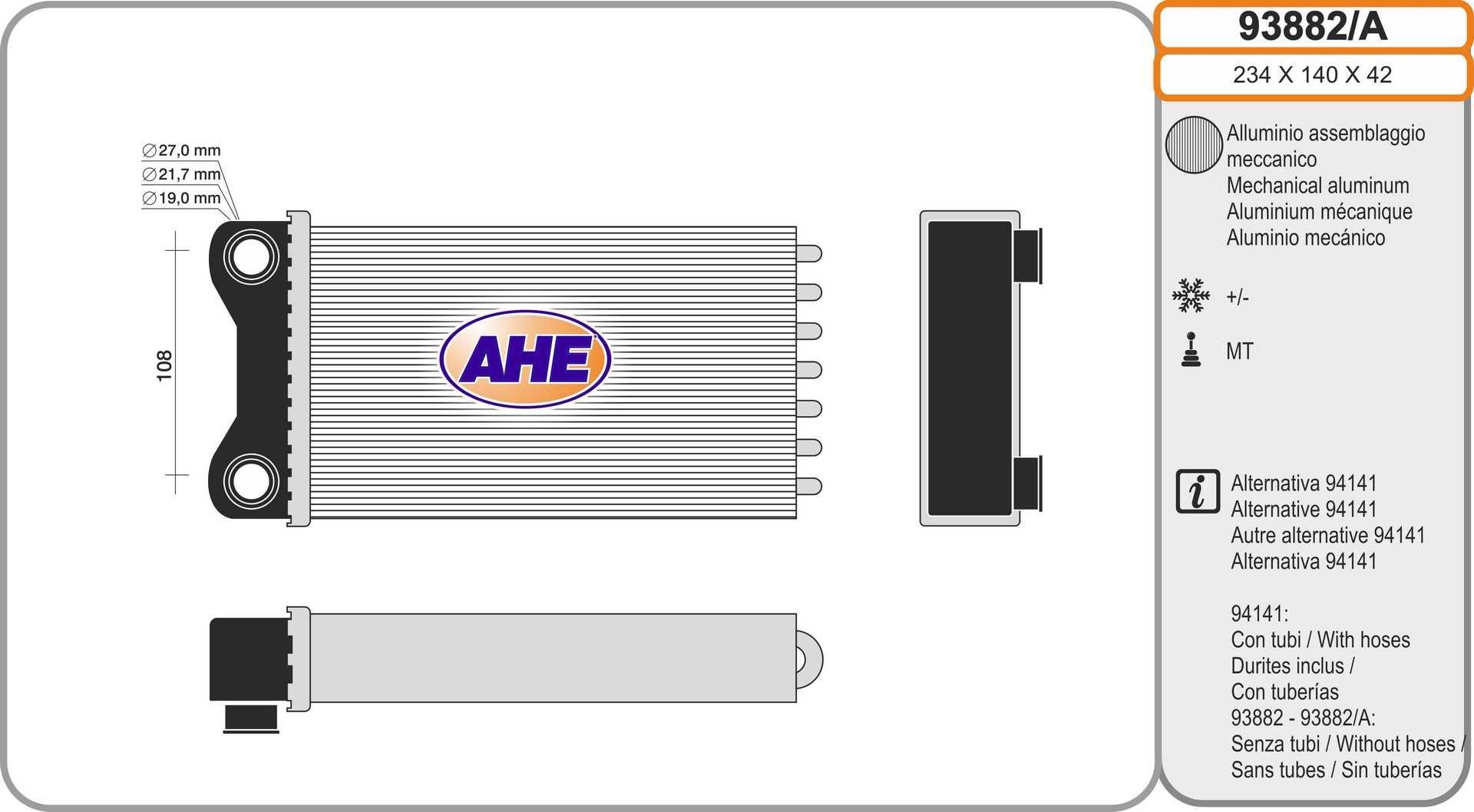 AHE Heat exchanger, interior heating 93882/A buy