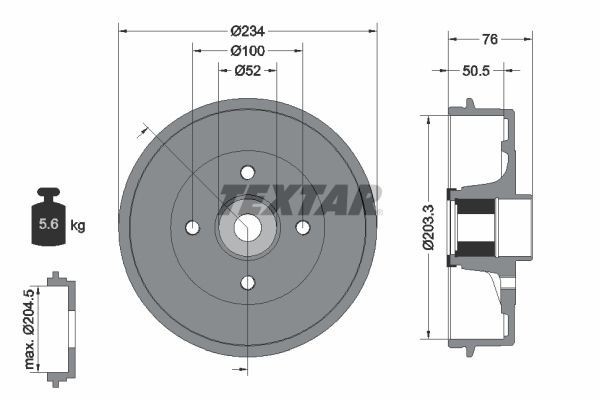 TEXTAR 94042400 Brake Drum with wheel hub, with ABS sensor ring, with wheel bearing, without wheel studs, 234mm