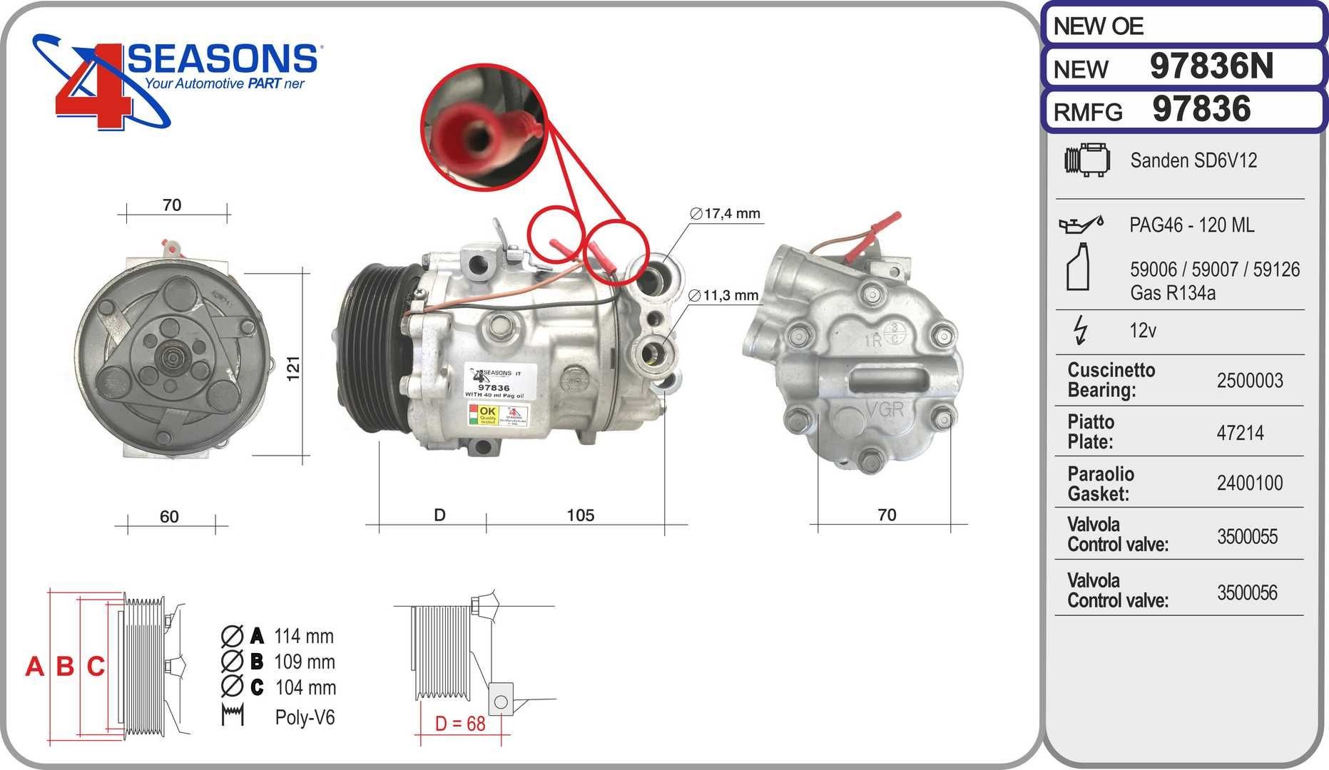AHE 97836 Ac compressor Fiat Punto mk3 199 1.4 Multi Air 105 hp Petrol 2012 price