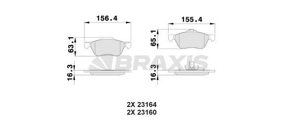 BRAXIS excl. wear warning contact Height 1: 65,1mm, Height 2: 63,1mm, Thickness 1: 16,3mm Brake pads AA0438 buy