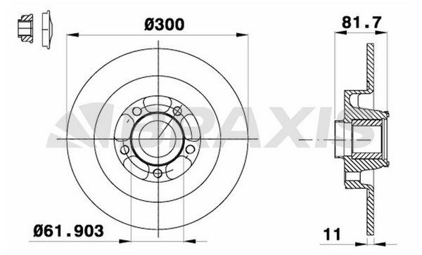 BRAXIS 300x11mm, 5x52,2, solid Ø: 300mm, Num. of holes: 5, Brake Disc Thickness: 11mm Brake rotor AD0388 buy