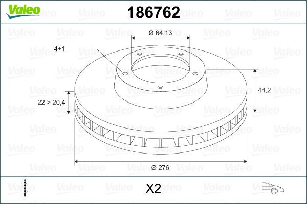 VALEO 186762 Brake disc Front Axle, 276x22mm, 4, Vented