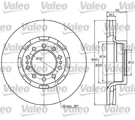 DF 953 VALEO Front Axle, 440x44,4mm, 10, Vented Ø: 440mm, Rim: 10-Hole, Brake Disc Thickness: 44,4mm Brake rotor 187022 buy