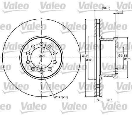 VALEO Front Axle, 335x34mm, 10, Vented Ø: 335mm, Rim: 10-Hole, Brake Disc Thickness: 34mm Brake rotor 187043 buy