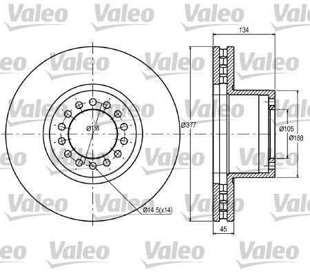 VALEO Front Axle, 377x44,9mm, 14, Vented Ø: 377mm, Rim: 14-Hole, Brake Disc Thickness: 44,9mm Brake rotor 187048 buy