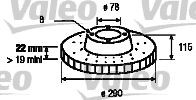 VALEO 187061 Brake disc Rear Axle, 290x22mm, 8, Vented