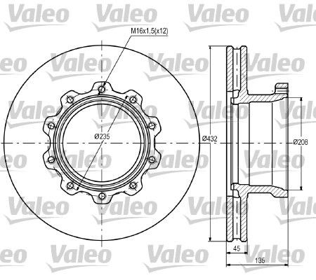 VALEO Front Axle, 432x45mm, 12, Vented Ø: 432mm, Rim: 12-Hole, Brake Disc Thickness: 45mm Brake rotor 187077 buy