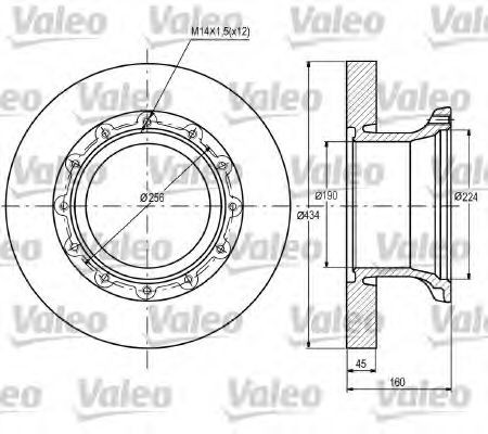 VALEO Front Axle, 434x45mm, 12, solid Ø: 434mm, Rim: 12-Hole, Brake Disc Thickness: 45mm Brake rotor 187088 buy