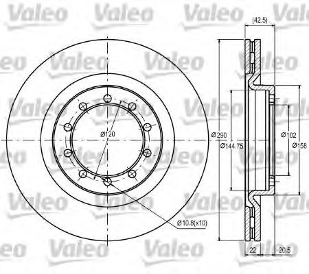 VALEO Front Axle, 290x22mm, 10, Vented Ø: 290mm, Rim: 10-Hole, Brake Disc Thickness: 22mm Brake rotor 187097 buy