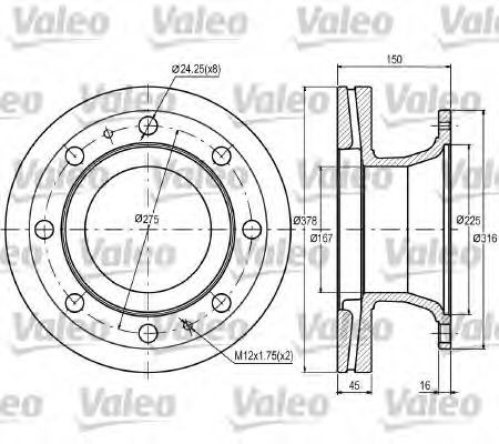 VALEO 187098 Brake disc Front Axle, 378x45mm, 8, Vented