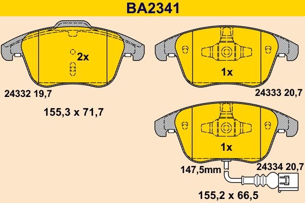 BA2341 Barum Brake pad set SEAT incl. wear warning contact