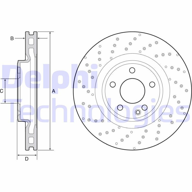 DELPHI 320x30mm, 5, Vented, Perforated, Coated, High-carbon Ø: 320mm, Num. of holes: 5, Brake Disc Thickness: 30mm Brake rotor BG4658C buy
