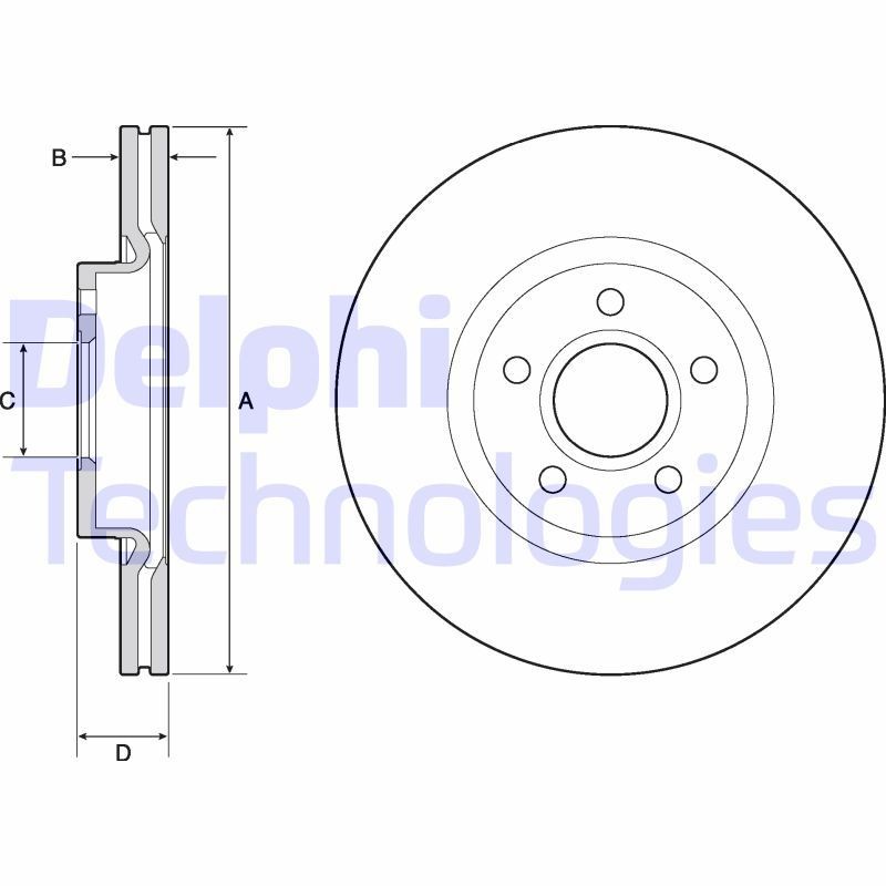DELPHI 300x25mm, 5, Vented, Coated, Untreated Ø: 300mm, Num. of holes: 5, Brake Disc Thickness: 25mm Brake rotor BG4676C buy