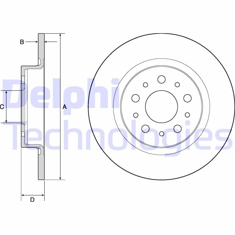 DELPHI 264x10mm, 5, solid, Coated, Untreated Ø: 264mm, Num. of holes: 5, Brake Disc Thickness: 10mm Brake rotor BG4690C buy