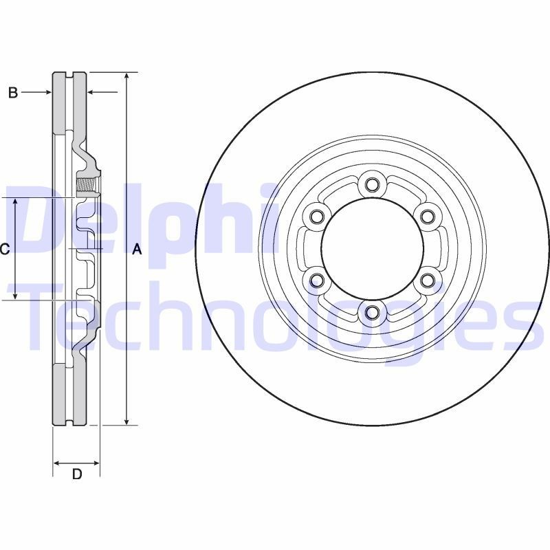 DELPHI 300x27mm, 6, Vented, Coated, Untreated Ø: 300mm, Num. of holes: 6, Brake Disc Thickness: 27mm Brake rotor BG4697C buy