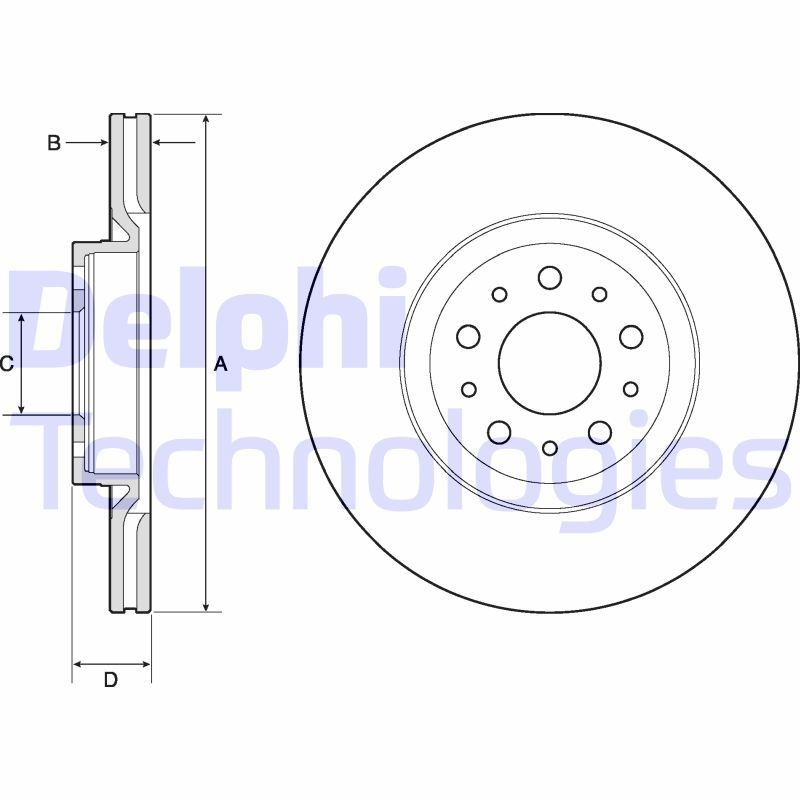 DELPHI 284x22mm, 5, Vented, Coated, Untreated Ø: 284mm, Num. of holes: 5, Brake Disc Thickness: 22mm Brake rotor BG4797C buy