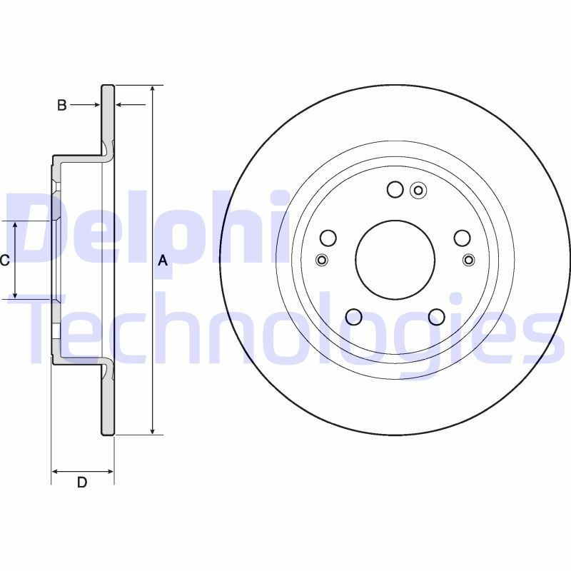 DELPHI BG4801C Brake disc 282x9mm, 5, solid, Coated, Untreated