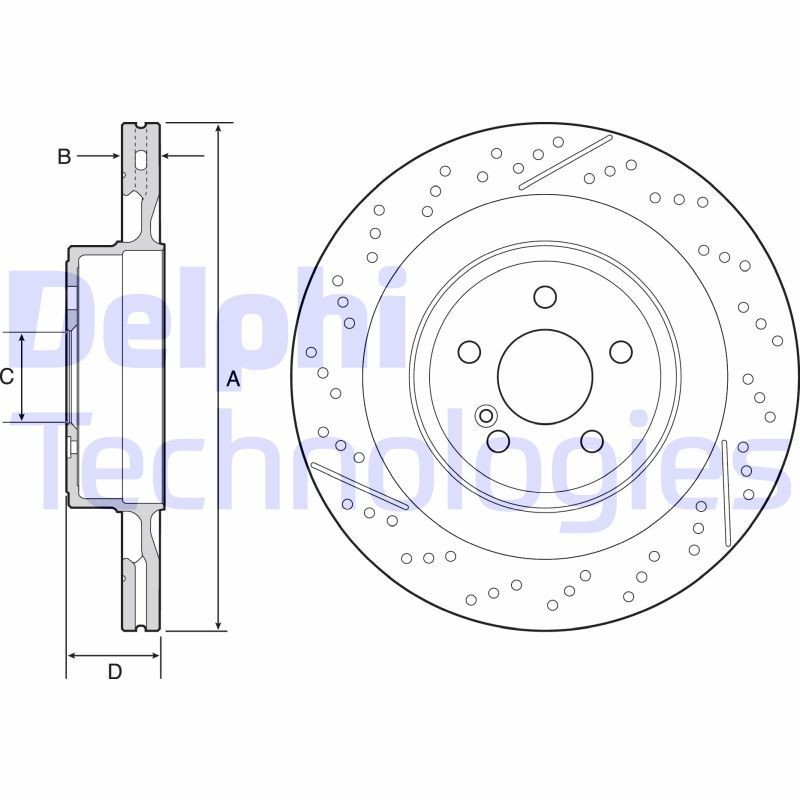 DELPHI BG9118C Brake disc 360x26mm, 5, Vented, Perforated, slotted/perforated, Coated, Untreated