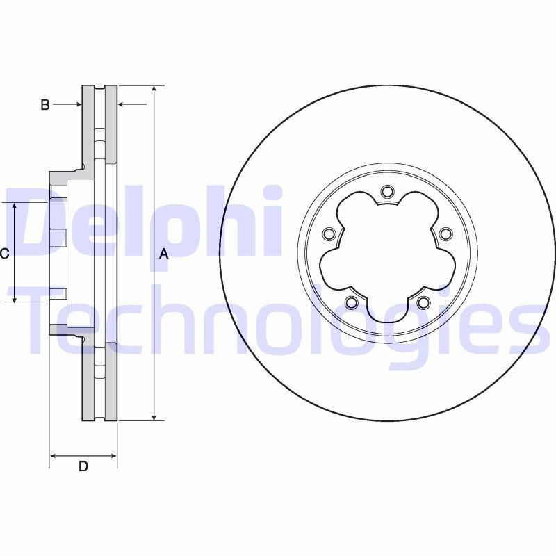 DELPHI 308x31mm, 5, Vented, Coated, Untreated Ø: 308mm, Num. of holes: 5, Brake Disc Thickness: 31mm Brake rotor BG9142C buy