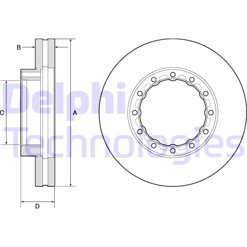 Wheel hub DELPHI without RPM sensor, without wheel studs, without integrated wheel bearing, without ABS sensor ring, 61 mm - BK596