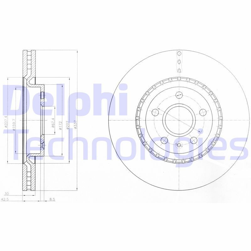 Wheel hub assembly DELPHI without RPM sensor, without wheel studs, without integrated wheel bearing, without ABS sensor ring, 72 mm - BK598