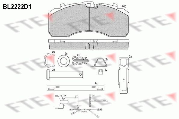 FTE BL2222D1 Brake pad set incl. wear warning contact, Axle Vers.: Front & Rear