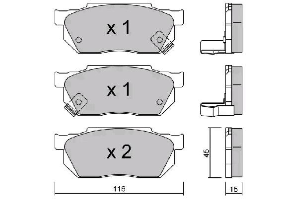 AISIN with acoustic wear warning Height: 45mm, Width: 116mm, Thickness: 15mm Brake pads BPHO-1906 buy