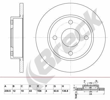 BRECK 239,5x12mm, 4, solid, Coated Ø: 239,5mm, Num. of holes: 4, Brake Disc Thickness: 12mm Brake rotor BR 024 SA100 buy