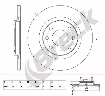 BRECK 266x13mm, 4, solid, Coated Ø: 266mm, Num. of holes: 4, Brake Disc Thickness: 13mm Brake rotor BR 031 SA100 buy