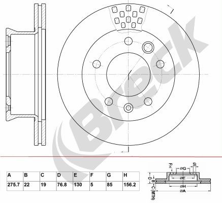 BRECK 275,7x22mm, 5, Vented, Coated Ø: 275,7mm, Num. of holes: 5, Brake Disc Thickness: 22mm Brake rotor BR 325 VA100 buy