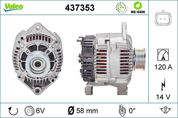 A13VI238 VALEO REMANUFACTURED PREMIUM 14V, 120A, Ø 58 mm Number of ribs: 6 Generator 437353 buy