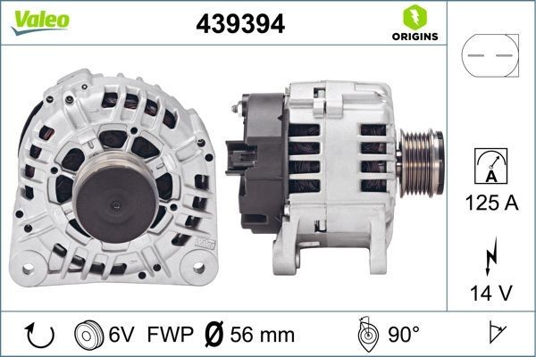 SG12B055 VALEO NEW ORIGINAL PART 14V, 125A, R 90, Ø 59 mm Number of ribs: 6 Generator 439394 buy