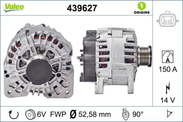 VALEO NEW ORIGINAL PART 14V, 150A, R 90, Ø 53 mm Number of ribs: 6 Generator 439627 buy