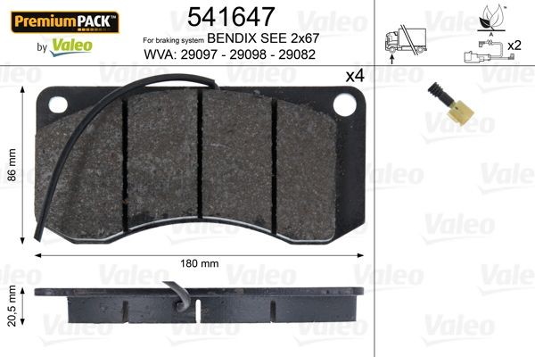 VALEO PREMIUMPACK 541647 Brake pad set Front Axle, incl. wear warning contact, with integrated wear warning contact, without lock screw set