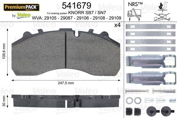 28087 VALEO PREMIUMPACK Front Axle, excl. wear warning contact, without lock screw set Height: 109,6mm, Width: 247,5mm, Thickness: 30mm Brake pads 541679 buy