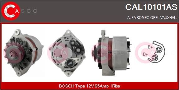 CASCO 12V, 65A, M8, CPA0094, Ø 65 mm, with integrated regulator Number of ribs: 1 Generator CAL10101AS buy
