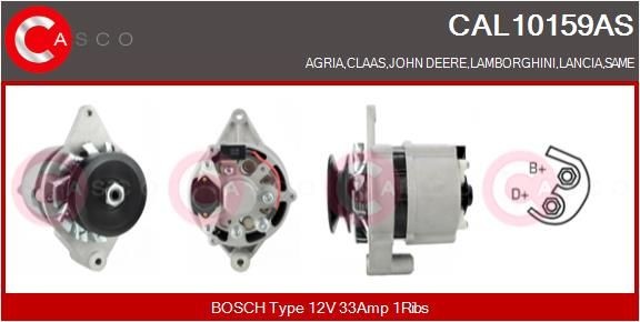 CASCO CAL10159AS Alternator 12V, 33A, M6, CPA0094, Ø 92 mm, with integrated regulator