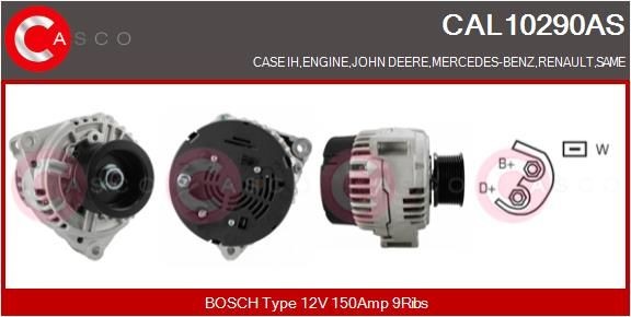 CASCO CAL10290AS Alternator 12V, 150A, M8, CPA0096, Ø 77 mm, with integrated regulator