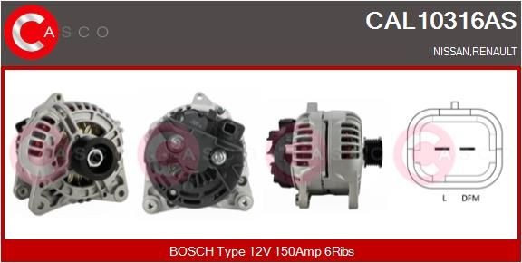 CASCO CAL10316AS Alternator 12V, 150A, CPA0016, Ø 50 mm, with integrated regulator