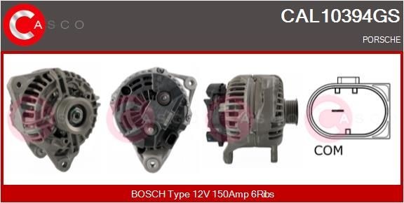 CAL10394GS CASCO Generator PORSCHE 12V, 150A, CPA0206, Ø 52 mm, with integrated regulator