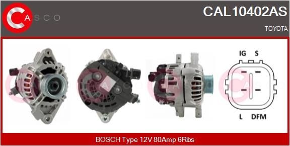 CASCO CAL10402AS Alternator 12V, 80A, M8, CPA0194, Ø 60 mm, with integrated regulator