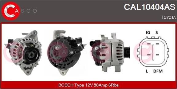 CASCO CAL10404AS Alternator 12V, 80A, M6, CPA0194, Ø 55 mm, with integrated regulator