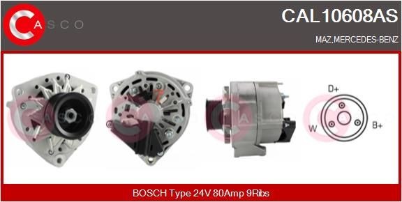 CASCO 24V, 80A, M8, CPA0128, with integrated regulator Number of ribs: 9 Generator CAL10608AS buy