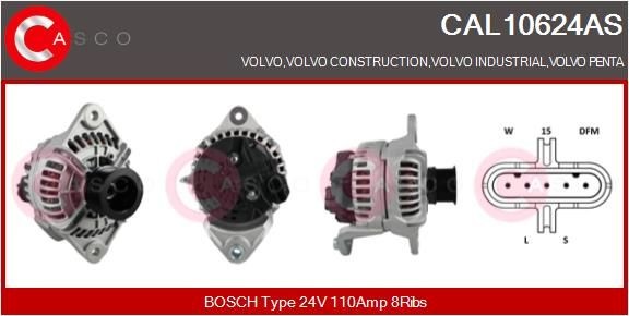 CASCO CAL10624AS Alternator 24V, 110A, CPA0142, Ø 62 mm, with integrated regulator