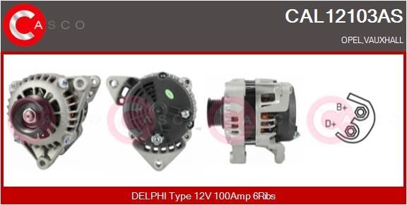 CAL12103AS CASCO Generator OPEL 12V, 100A, M8, CPA0094, Ø 54 mm, with integrated regulator