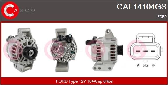 CASCO CAL14104GS Alternator 12V, 104A, CPA0175, Ø 49 mm, with integrated regulator