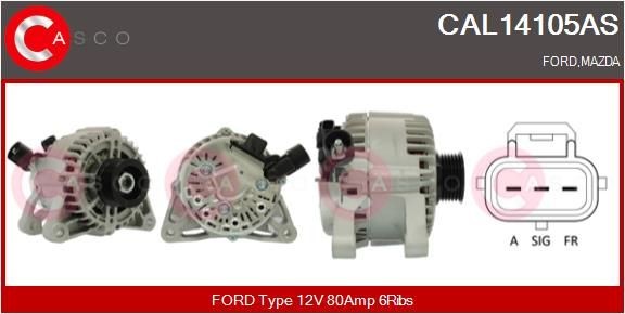 CASCO CAL14105AS Alternator 12V, 80A, M8, CPA0175, Ø 54 mm, with integrated regulator